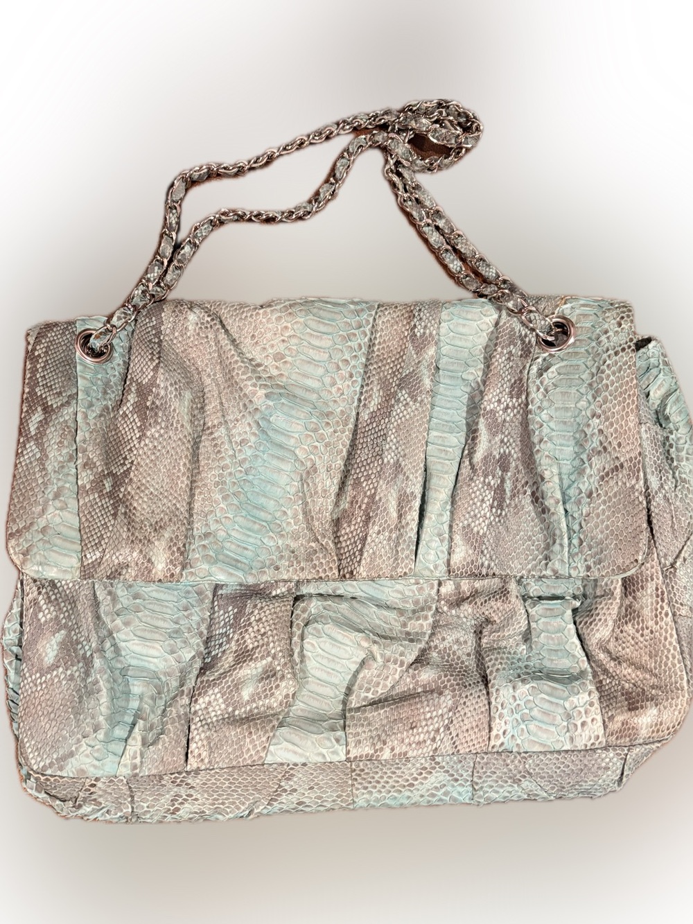 PHLOX Genuine Python Snakeskin Handbag – Teal & Grey Exotic Leather Purse